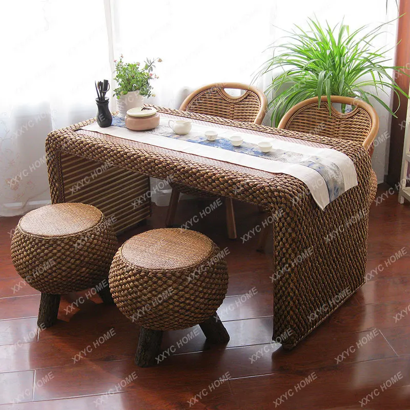 Rattan balcony antique tea table and chair combination simple kung fu  table small apartment home  retro zen  table