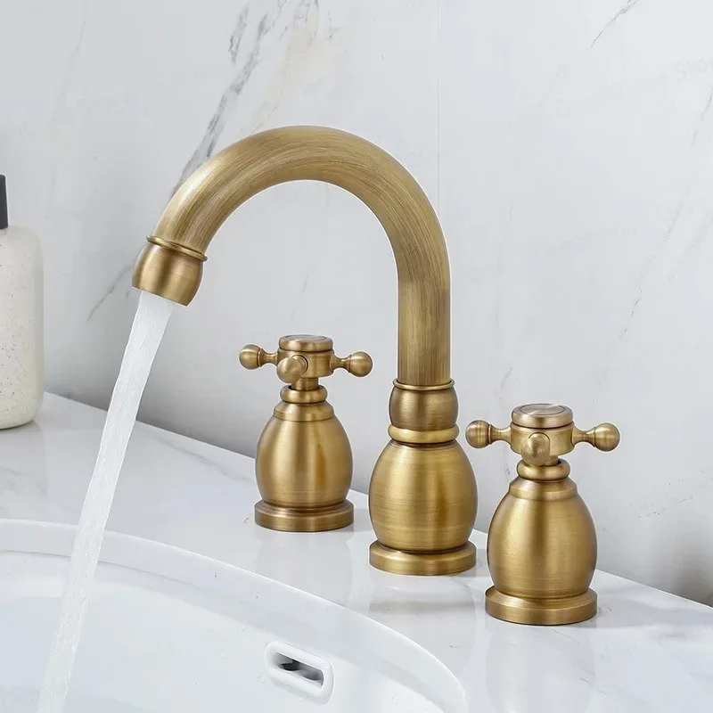 Basin Faucet Black Retro Sink Faucet Double Handle Basin Sink Hot and Cold Water Mixer 3 Hole Bathroom Faucets