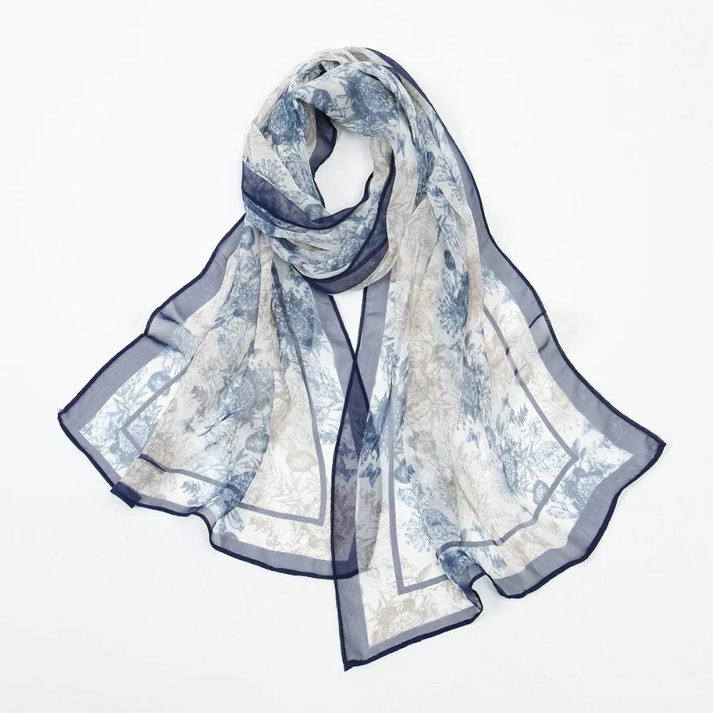 

New Elegant Design Chiffon Scarf Print Pattern Lightweight Shawl Wrap Breathable Classic Style Sun Protection Scarf Women Wear