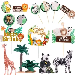 Wild Amimals Cake Topper Safari Jungle Animal Cake Flag foglie di palma decorazione di compleanno Kid Forest Party Supplies muslimah