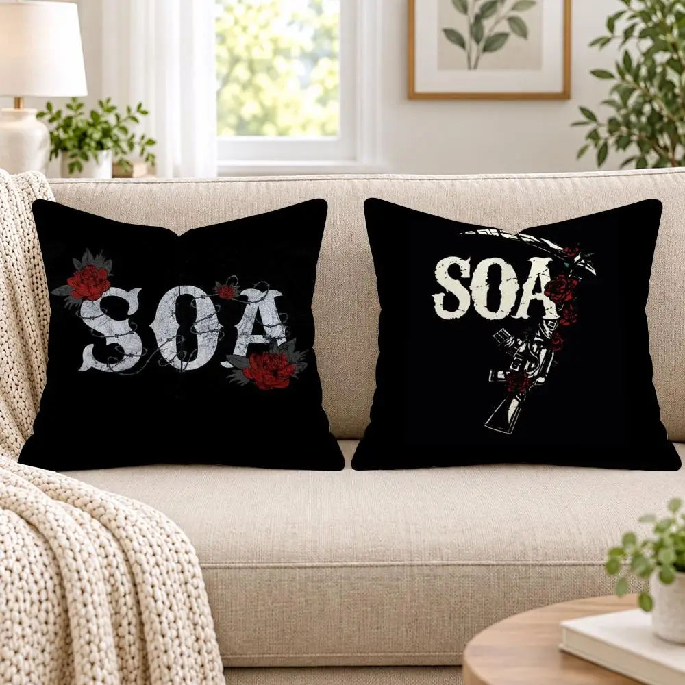 S-Sons of A-Anarchy Cushion Cover Short Plush Double-Sided Printing Sofa Bedroom Pillow Case Aesthetic Home Decor
