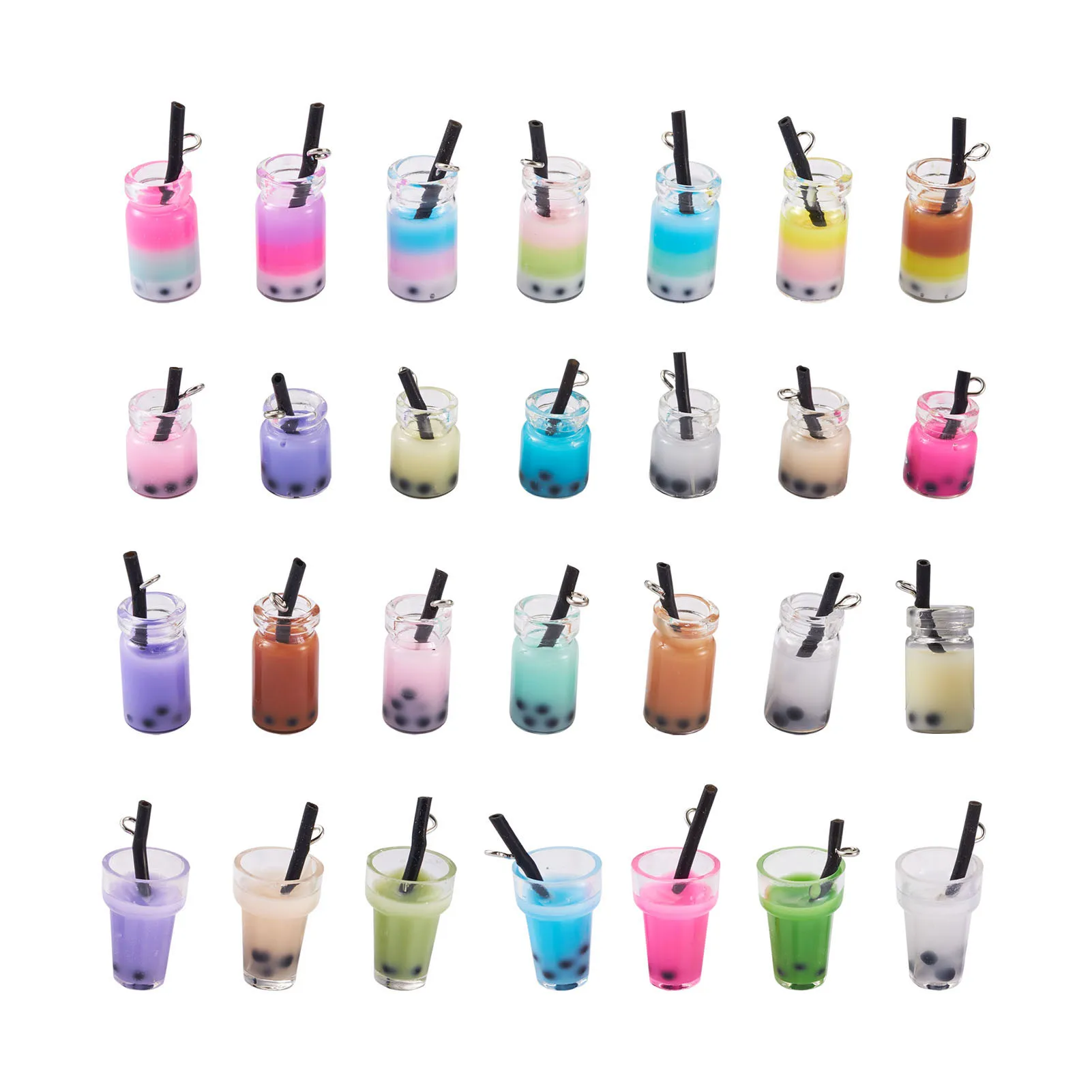 1 Box Glass Bottle Pendants with Resin & Polymer Clay Imitation Bubble Tea Juice Mixed Colours for Earrings DIY Jewelry Making