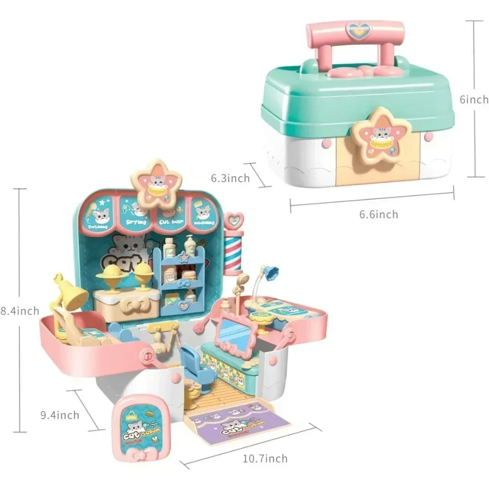 Casa delle bambole Playset giocattoli per ragazze bambini Pet Care Toy fai da te finta gioca giocattolo Cat Grooming Hair Salon Room con scatola di