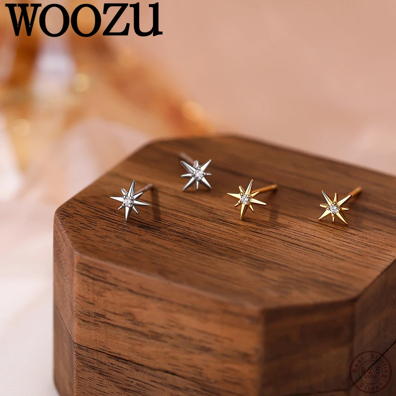 

WOOZU Real 925 Sterling Silver Sparkling Star Stud Earrings for Women Elegant Fashion Charm Romantic Star Screw Earrings Jewelry