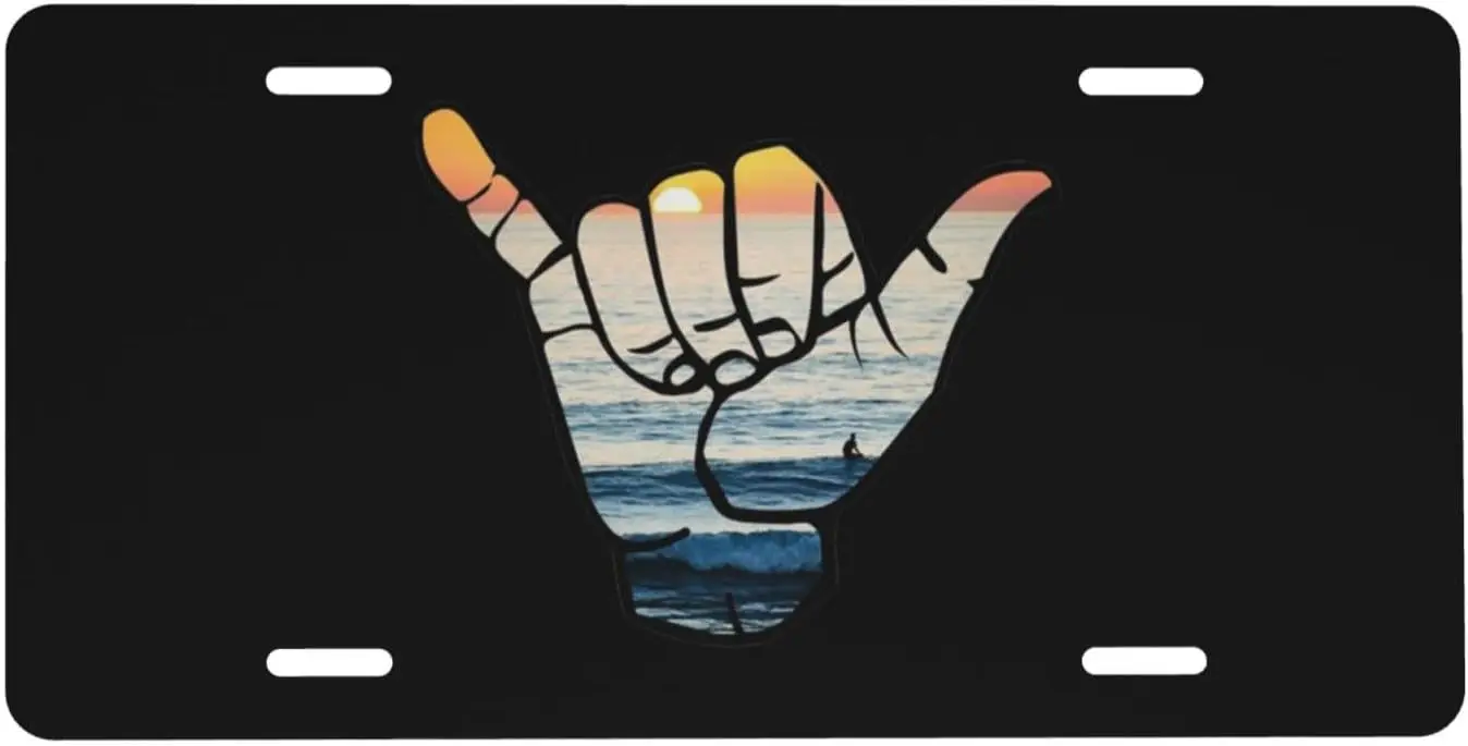 Shaka Waves Black Custom Personalized License Plate Front and Rear Art Label Decoration License Plate 6x12