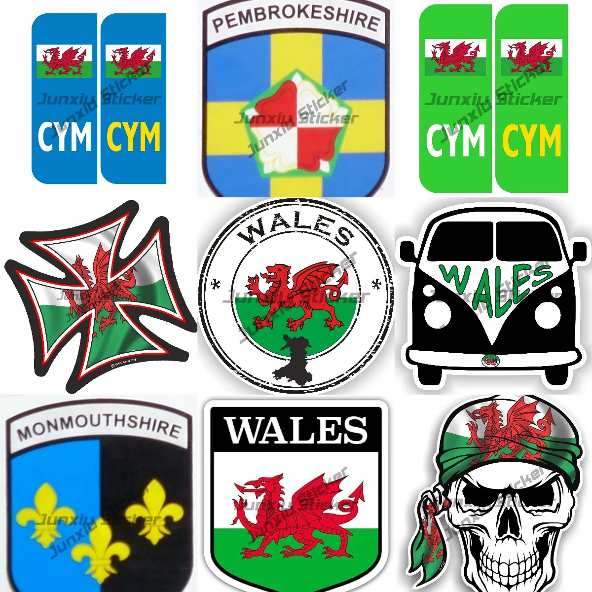 Cymru Welsh Flag Shield  Vinyl Sticker Wales Seal Round Flag Decal 2 Road Legal EU European Blue Car Welsh Wales Wales Cymru