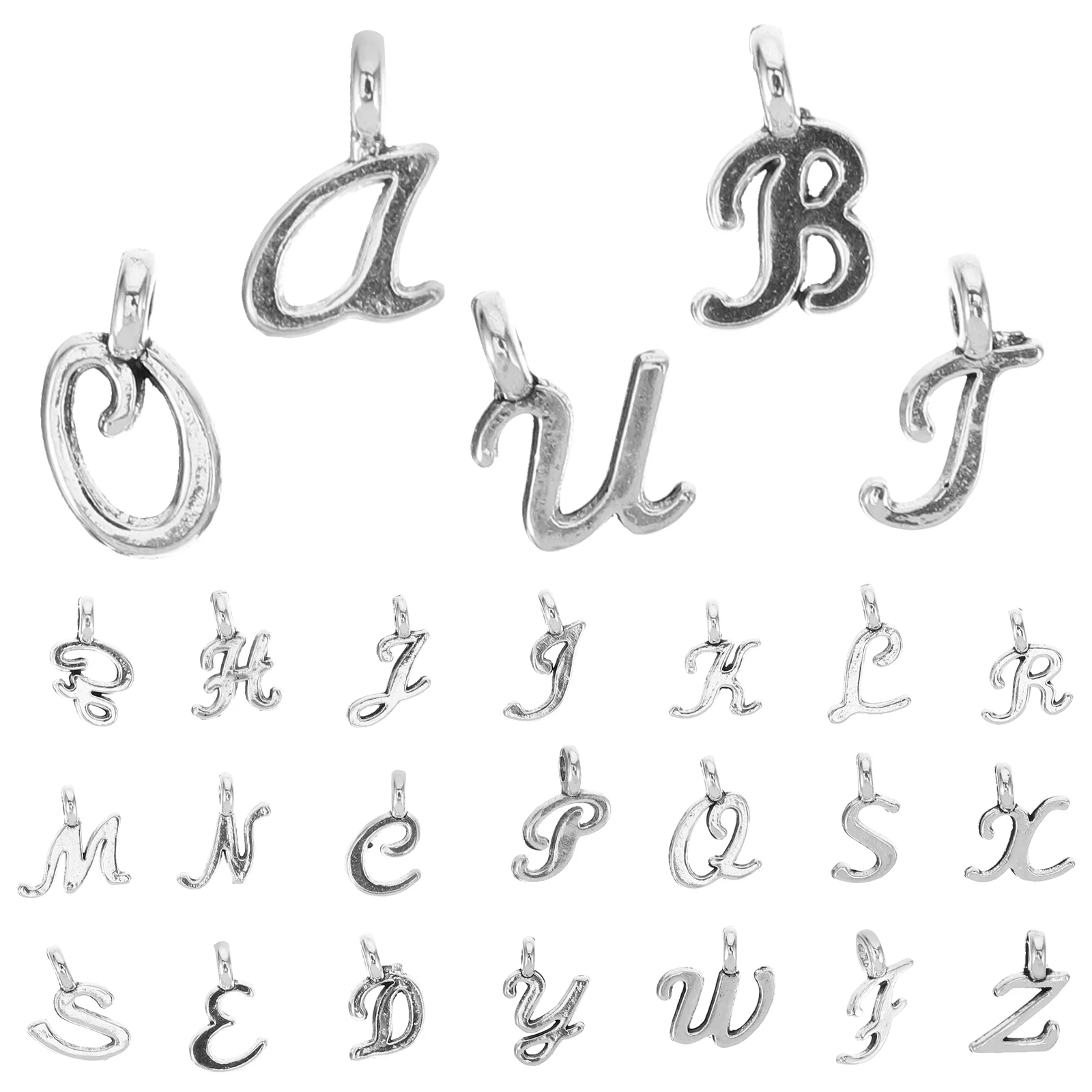 

26 Pcs Necklaces English Alphabet Pendant Jewellery Jewelry Making Charms Accessories Silver Zinc Alloy