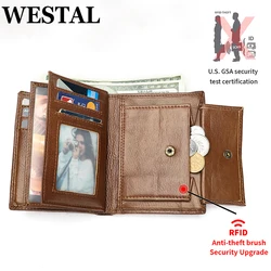 WESTAL RFID Leather Men Wallet for Cards Holders Coin Purse with Muliti-card Slots Cash Photos Wallets 1153