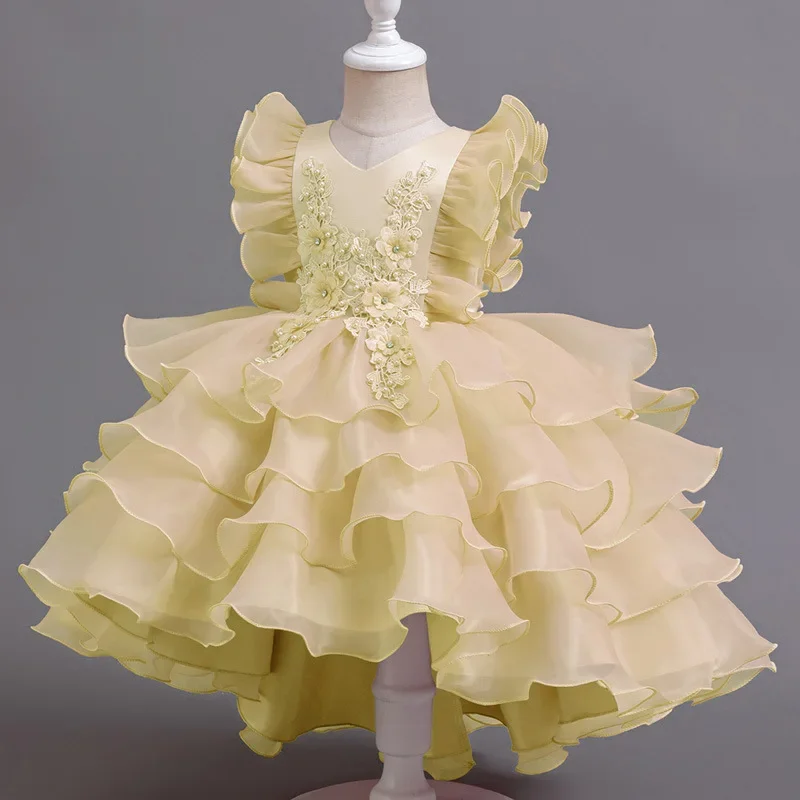 Mode Bloemenmeisje Jurken voor Bruiloften Kant Mesh Mouwloze Verjaardag Jurk Zomer Kinderen Meisjes Feestjurk 2-12 Jaar