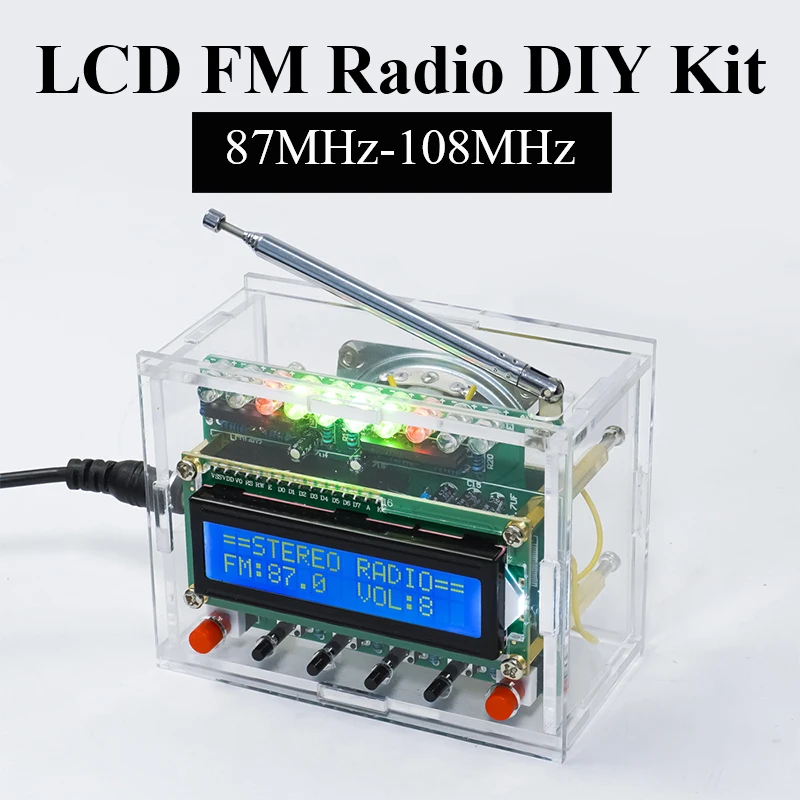 

DIY LCD FM RDA5807 Digital FM Radio Production Kit LED Flashing Light 87-108MHZ