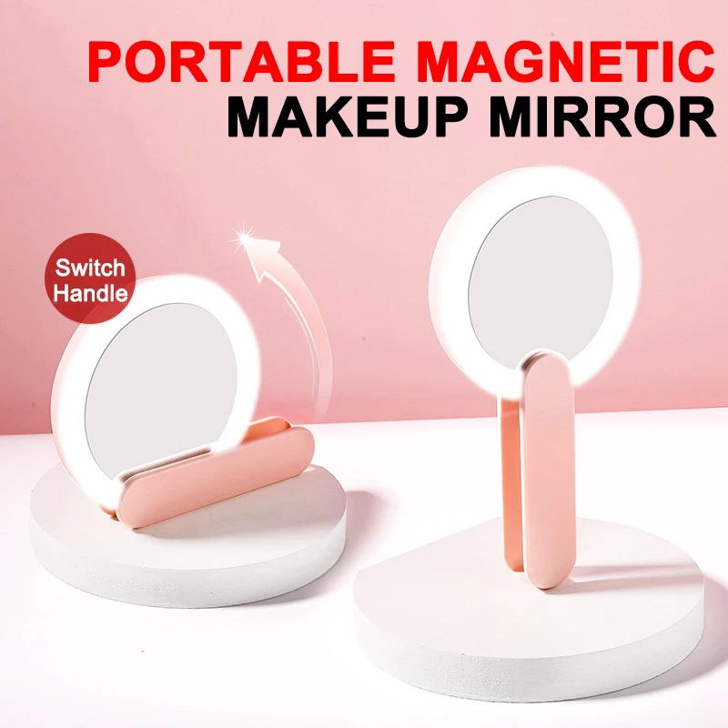 360° Rotatable Foldable LED Makeup Mirror Light with Magnetic Handheld Cosmetic Mirrors Fill Lights Portable Makeup Vanity Tool