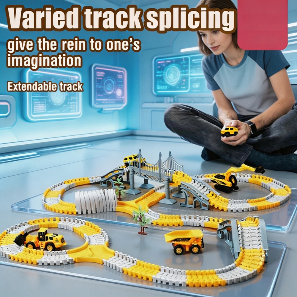 DIY Electric Track Toy Set Engineering Vehicle Mini Train Assembly Model Educational Construction Play Toy Birthday Holiday Gift