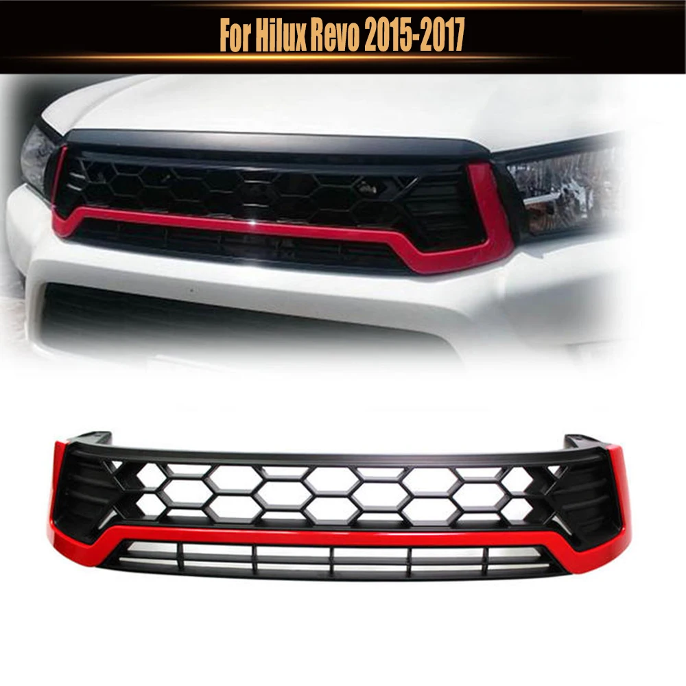 For Hilux Revo 2015-2017 With LED Lights Front Racing Grilles Auto Front Assembly Bumper Guard Grille Car Mesh Grills Cover ABS