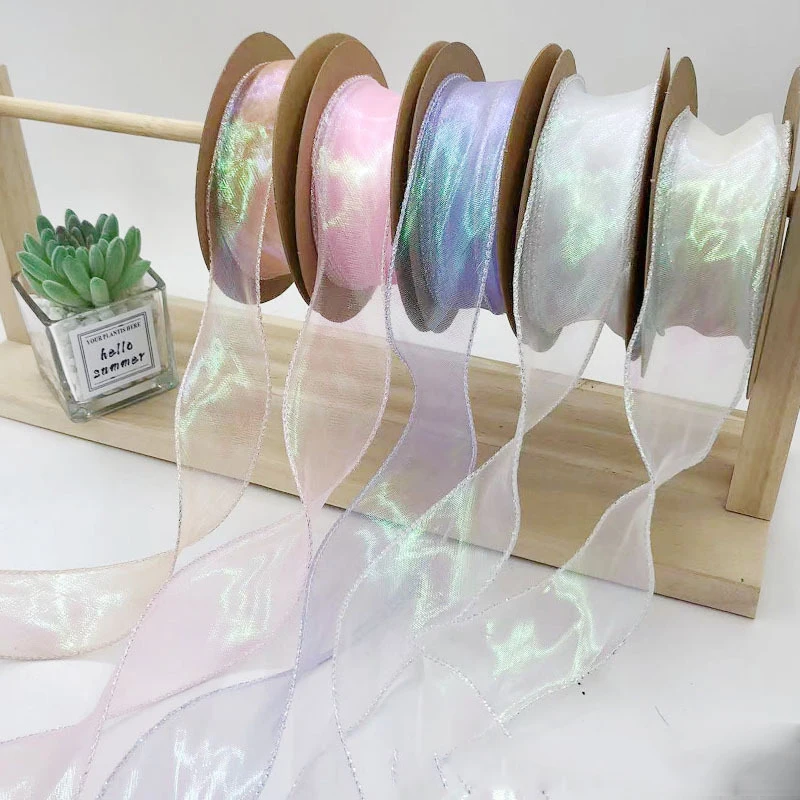 판타지 피쉬테일 원사 꽃 포장 선물 상자 장식 리본, 수제 DIY 베이킹 리본, 길이 9 m, 4cm 너비