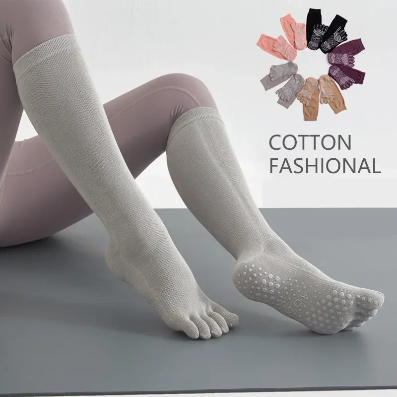 

High Quality Black Knee-High Five-toe Pressure Women Yoga Socks Non-slip Pilates Socks Fitness Training Sports Socks