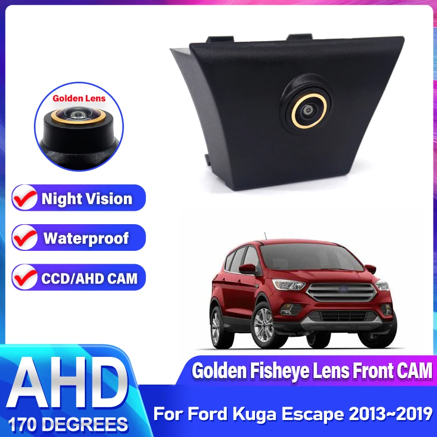 

Золотая HD CCD автомобильная камера переднего вида для парковки ночного видения, положительная водонепроницаемая камера с логотипом для Ford Kuga Escape 2013-2016 2017 2018 2019