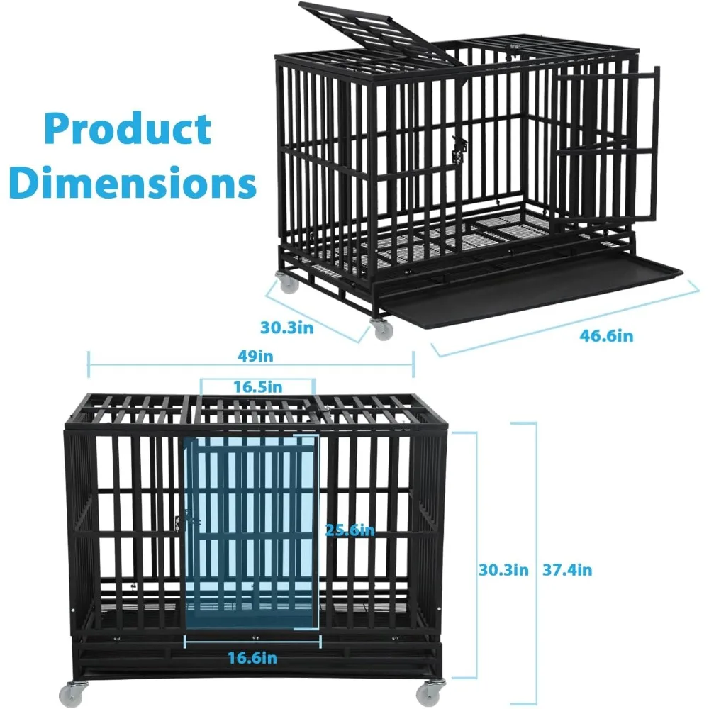 

Heavy Duty Dog Crate Indestructible 48 Inch Dog Cage Dog Kennel for Large Medium Dogs for Training Indoor Outdoo
