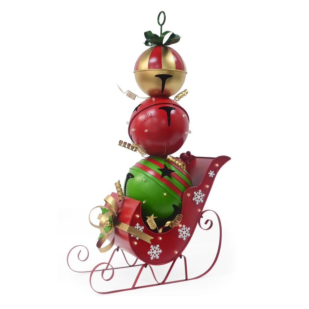 Iron Christmas Sleigh Decoration with Triple Stacked Bells