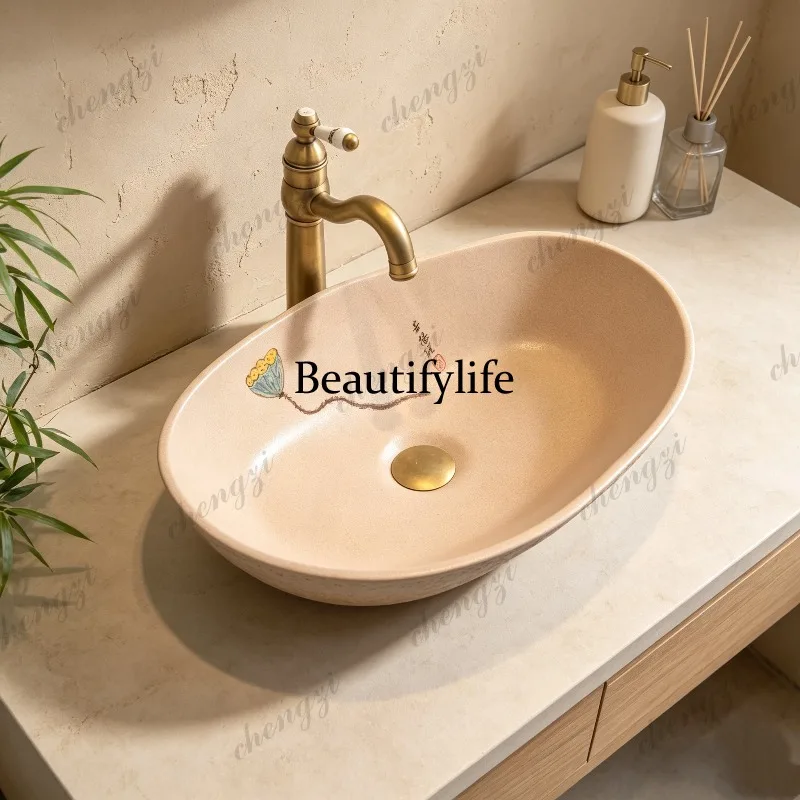 Retro medieval hand-painted, on-stage wash basin, bathroom, balcony face wash, household outdoor single basin