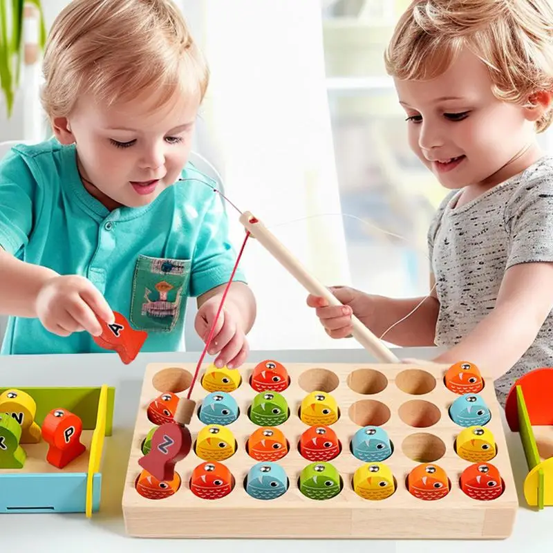 Magnetisches Angelspiel aus Holz, Angelspiel für Kinder, pädagogische Zählspiele, Puzzle, magnetisches Feinmotorikspiel aus Holz für 3–6 Personen