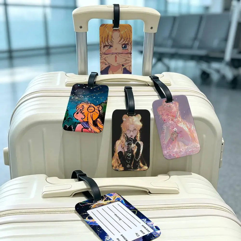 S-Sailores Cute Girl Moon Lightweight Anti lost PVC Luggage Tag Removable Info Card Sleeve Backpack Travel Accessory