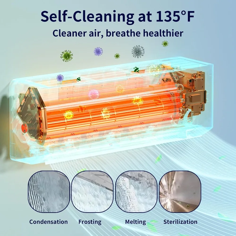 نظام تيار متردد/تدفئة صغير سبليت، وحدة تيار متردد عاكس موفرة للطاقة مع مضخة حرارية 1 طن، مكيف هواء 12000 وحدة حرارية بريطانية، منطقة تغطية لأعلى