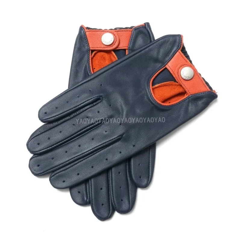 Men Gloves Genuine Goatskin Male Leather Gloves 2023 New Autumn Fashion Casual Unlined Breathable Driving Mittens