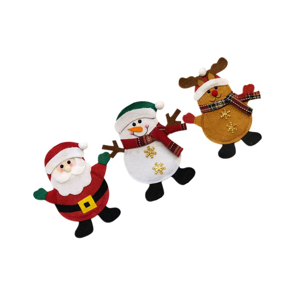 3Pcs Christmas Cutlery Holder Set Premium Material Reusable Non Fading Tableware Bag with Unique Santa Elk Snowman Design