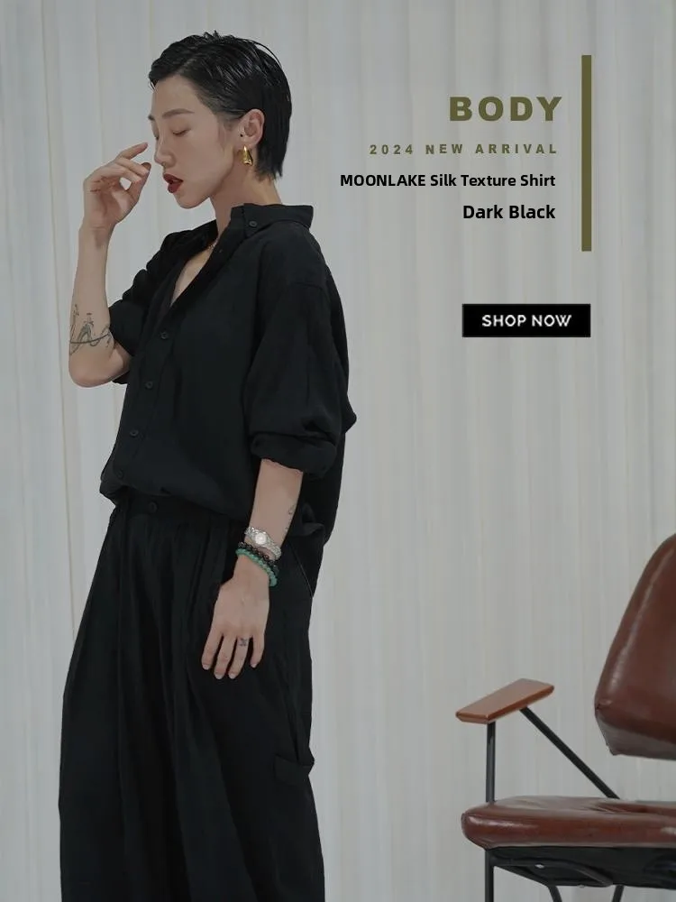 

2024 Summer New Sle Loose Fit Silk Texture Open Cardigan Korean Thin Outerwear irt Versatile Long Sve Square Collar