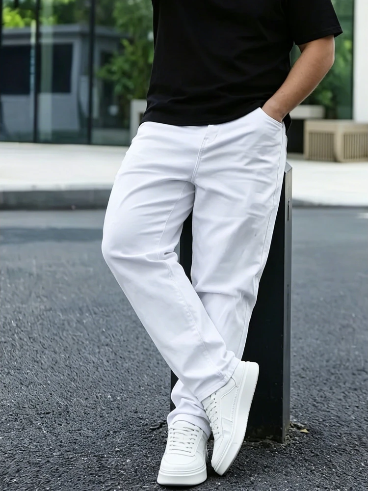 Men Formal Wear With Jeans - Men Pure White Straight Jeans Soft