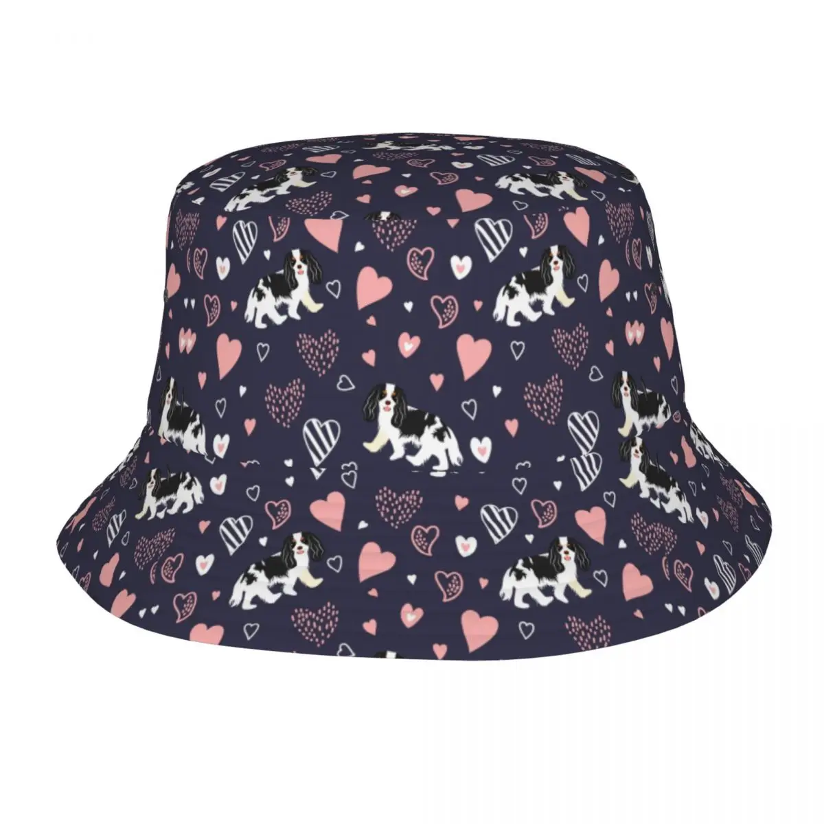 Love Black And White Cavalier King Charles Spaniel Bucket Hats Women Men Fashion Summer Outdoor Sun Blue Cute Dog Fisherman Cap