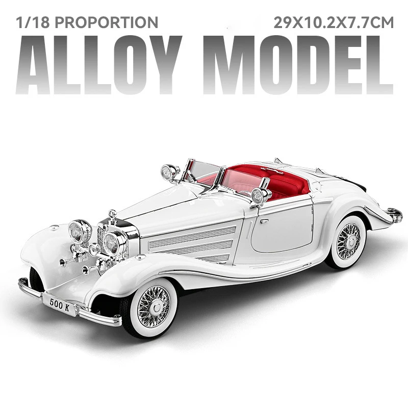 1:18 مرسيدس بنز 500K 1936 سبيكة سيارة نموذج الصوت والضوء التراجع لعبة الأطفال المقتنيات هدية عيد ميلاد