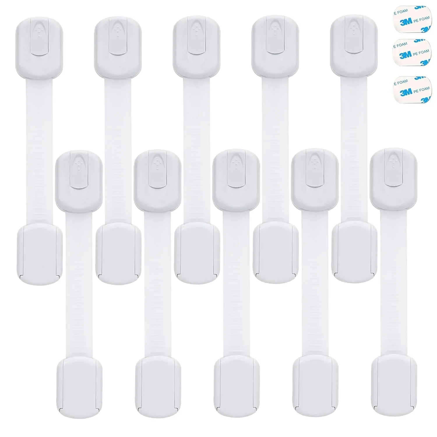 10 Pack Baby Proof Cabinet Latches Childproof Drawer Latches 3M Adhesives Adjustable Child Safety Cabinet Strap Lock No Drilling