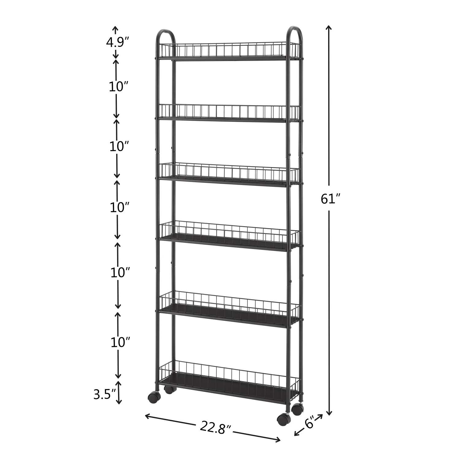 6-Tier Rolling Cart with Wheels, Slim Slide Out Storage Tower Rack for Kitchen, Bathroom, Laundry - 6 Baskets, Narrow Utility Ca