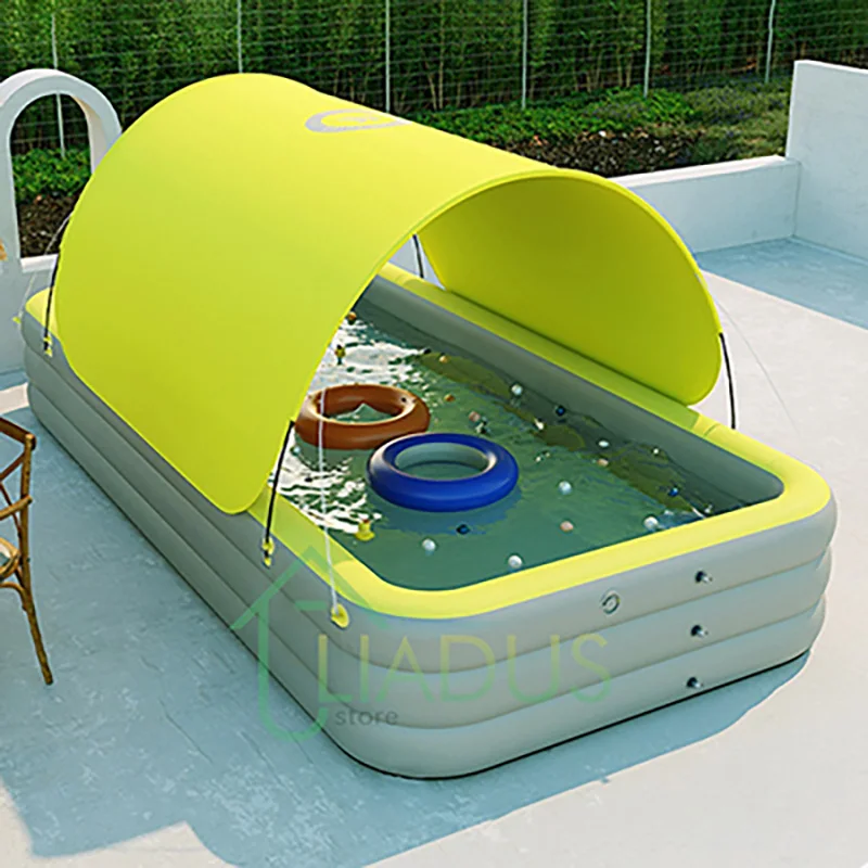 

Portable Foldable Inflatable Swimming Pool with Full Shade Canopy Dustproof Outdoor Sunshade Play Pool for Home Use above Ground