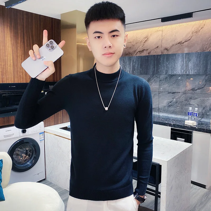 

Облегающий вязаный свитер с высоким воротником, мужской цветной зимний свитер, размер S, молодежный Vitali Sle Long Sve Crew Ne