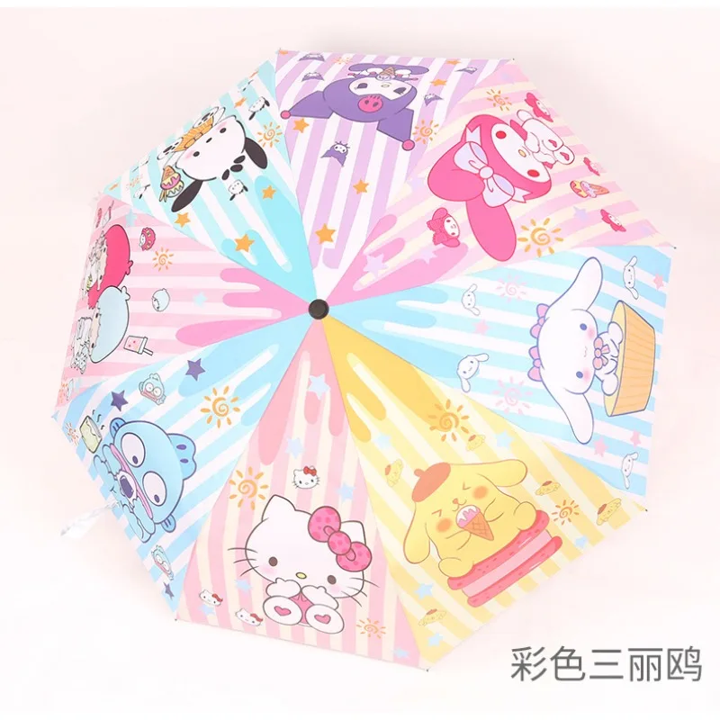 Sanrio Cartoon Umbrella Cute Sun Shade Vinyl Sunscreen Hello Kitty Kuromi Student Hand Opening Automatic Folding Rain or Shine