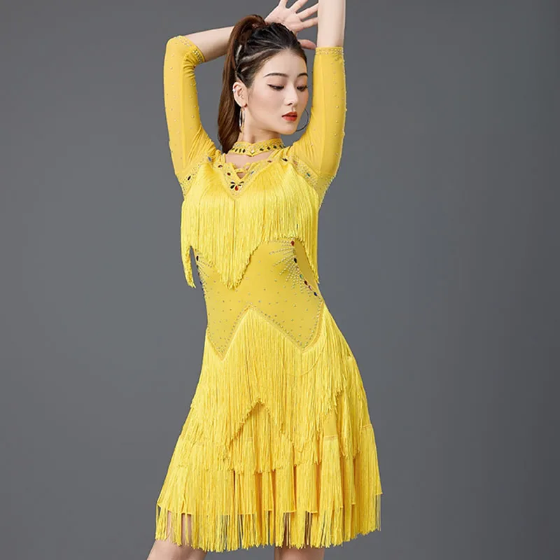 

Latin Dance Dress Performance Competition Customes Ballroom Dance Dress Party Samba Rumba Cha Cha Latin Dress With Necklace