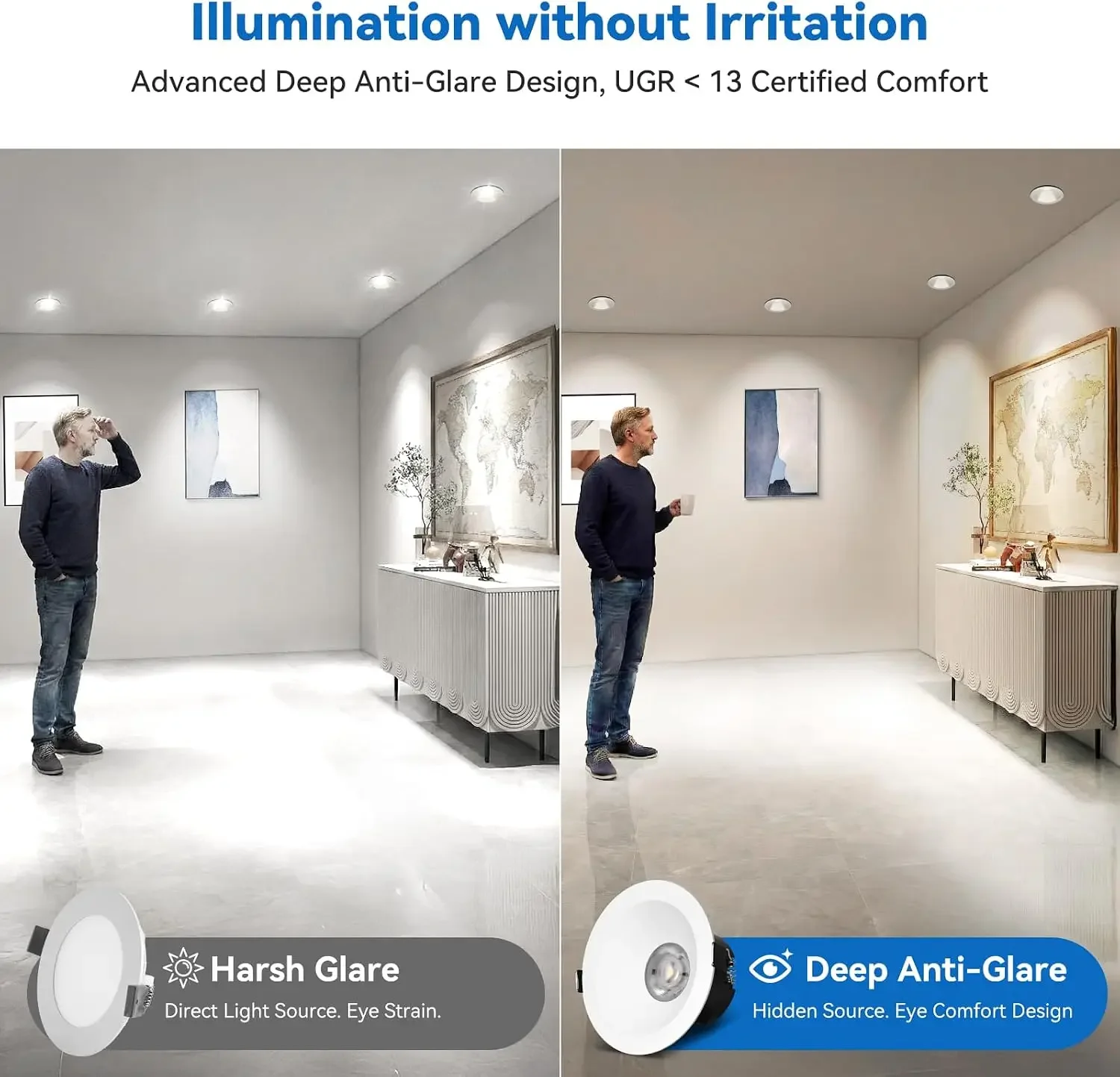4 Inch Anti-Glare Recessed LED Downlight COB Spotlight, 12-Pack | Low Glare, 24°Canless Exterior Soffit Lighting, CRI95, 2700K-6