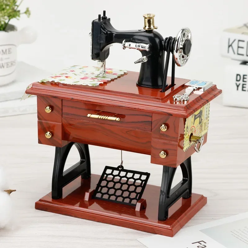 Vintage Music Box Mini Sewing Machine Mechanical Christmas Gift Table Decor Musical Toy