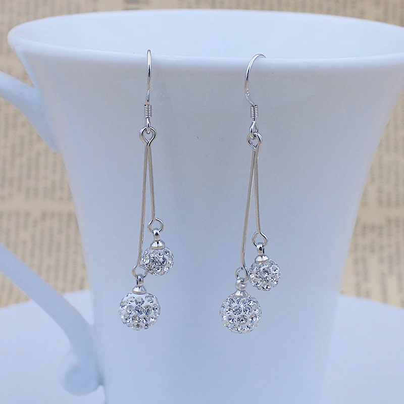 

charms 925 Silver Cute Full Rhinestone crystal stud Earrings Princess Ball hook nice for women lady wedding party Fashion