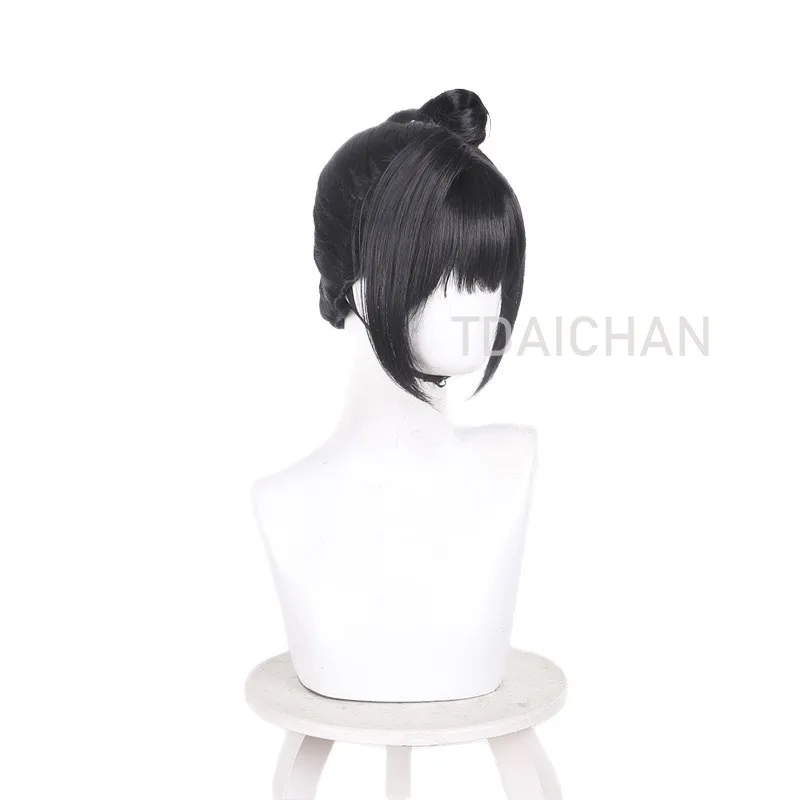 2026 Anime Sparks of Tomorrow Inako Mogawa Cosplay Wig Black 40cm Updo Hair Bun Kawaii Party Halloween Props with Free Wigcaps view 6