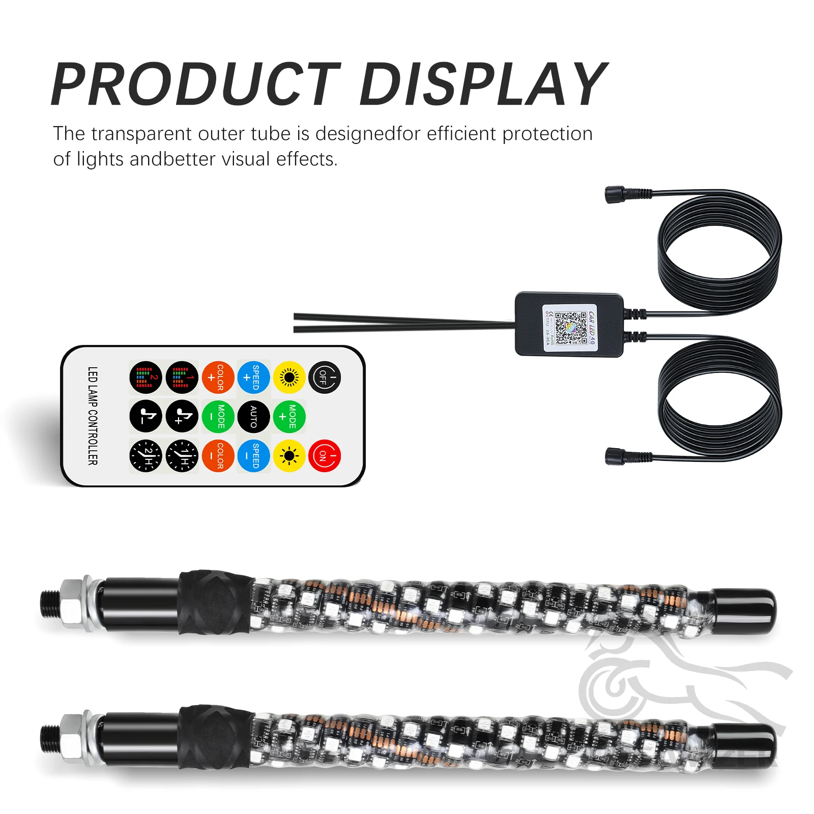 Remote Control LED Flagpole Lights 30cm/1ft Colorful Flagpole Spiral Antenna Whips Lights for UTV ATV Off Road Truck Sand Buggy