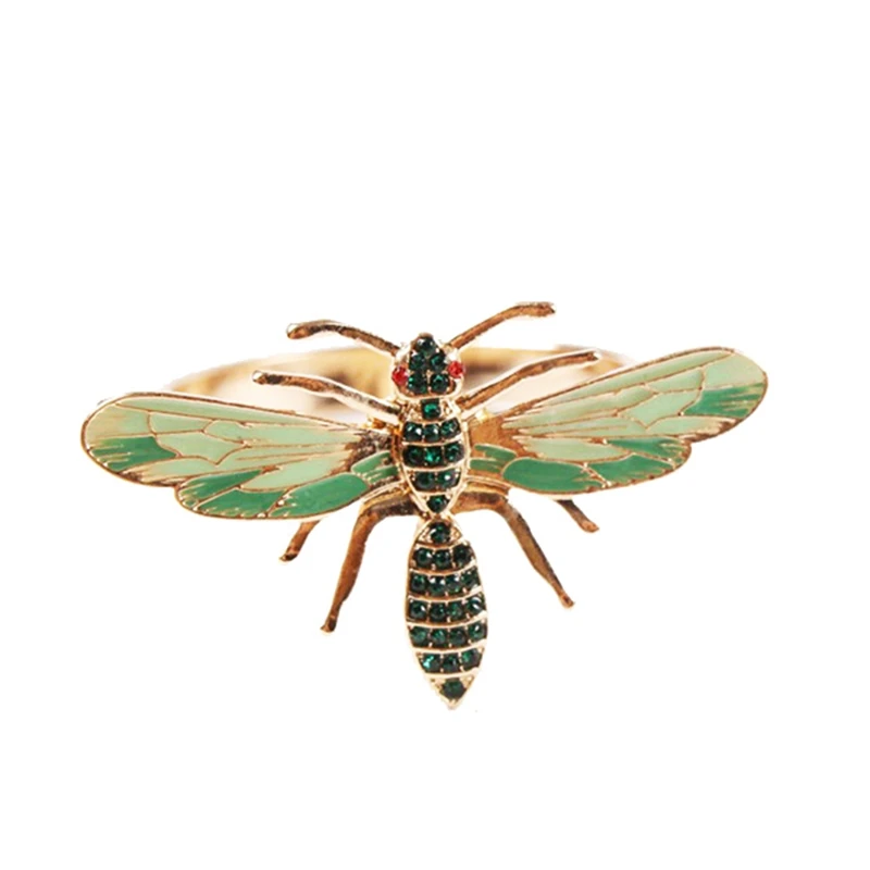 

24Pcs Dragonfly Napkin Buckle Napkin Ring Alloy Green Insect Dragonfly Drip Diamond Buckle Paper Towels Napkin Holder