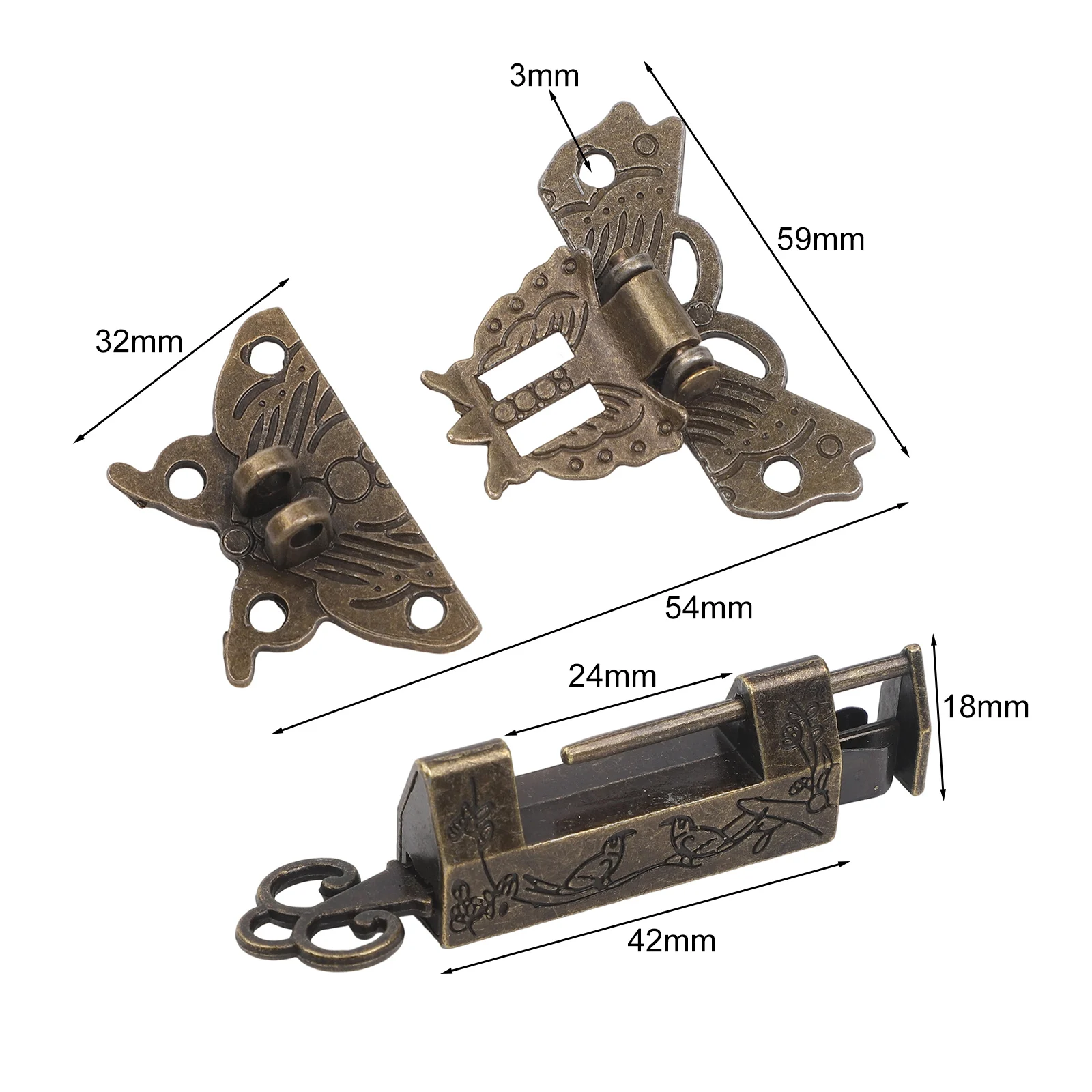 5.9*5.4cm Alloy Lock Buckle Antique Butterfly Padlock Decorative Box Lock Craftsmanship Detail Elegant Packaging Solution