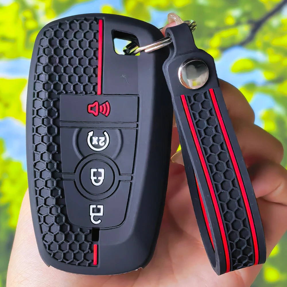 Silicone Honeycomb Key Case with Keychain for Ford Fusion Mustang Kuga Ecosport Explorer F150 F250 F350 F450 F550 Raptor