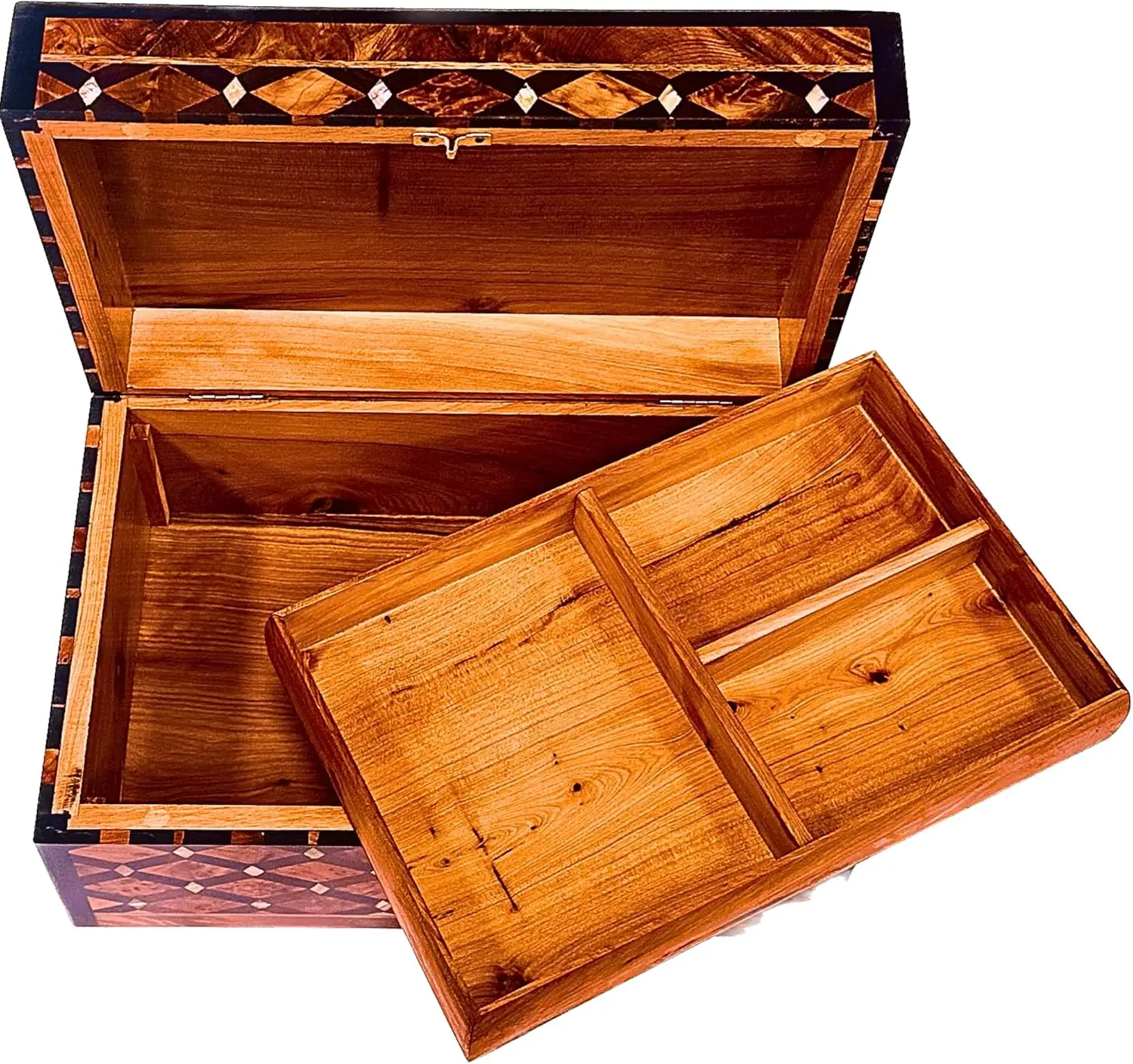 Storage Wooden Box Hand Carved Keepsake with Ebony Wood and Mother of Pearl, (Large Wood Box,Antique, Storage Bins