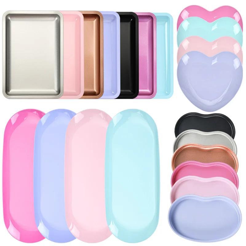 

1PC Square Stainless Steel Cosmetic Storage Tray Nail Art Manicure Plate Tweezers Clippers Pens Container False Nails Dish Tools