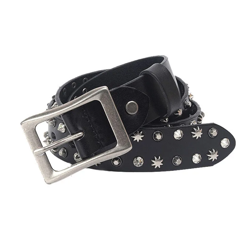 men casual rivets genuine leather belt gothic punk studded belts pin buckle strapon womens stylish black waistband designer sash