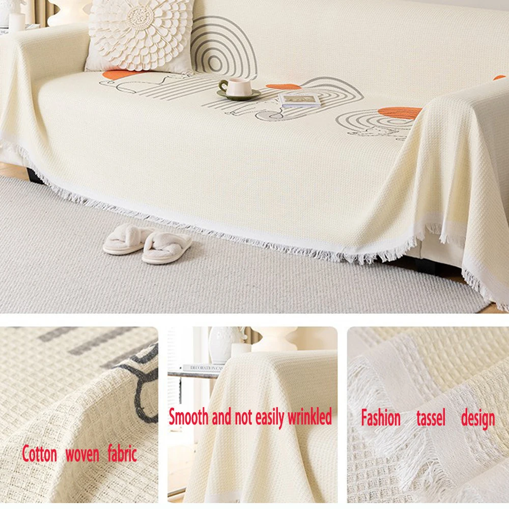 Cartoon Sofa Cover Double Use Beds Blanekets Throw Blanket Picnic Mat With Tassel Sofa Bed Universal Decorative 1pc